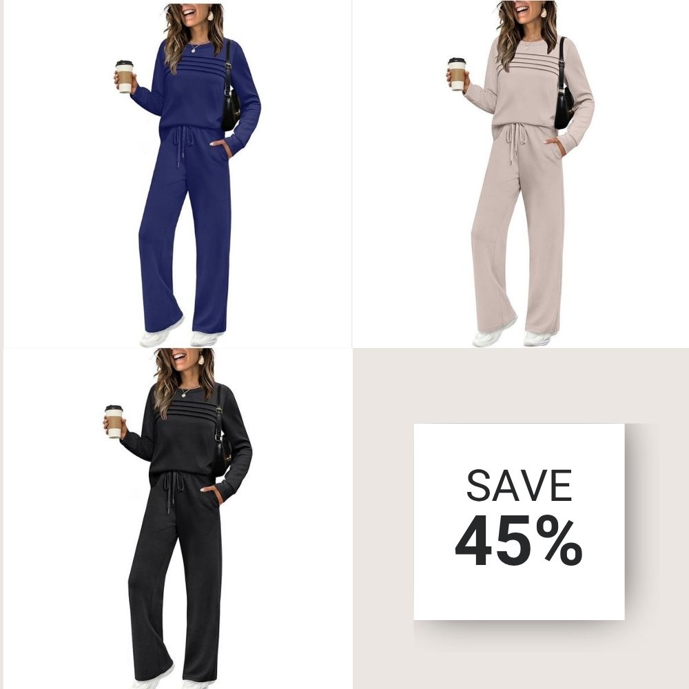 đĽLAST DAY 45% OFFâ¨Womenâs Crew Neck Lounge Set - Soft Cotton Top & Drawstring Pants