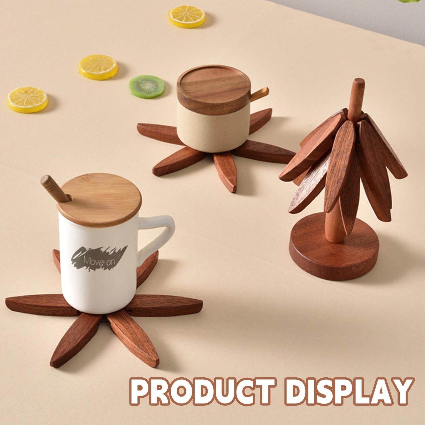 🎁✨Natural Tree Trivet Set - 4 bamoo Trivets & 1 Stand Like a Christmas Tree