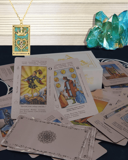Rose Gold Tarot Cards with Guide Book Waterproof Wrinkle Resistant Foil Tarot Deck for Beginners Includes Chakras Planets Zodiac Signs Elements & Affirmations