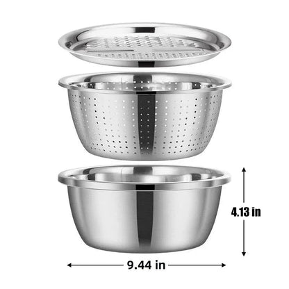 🔥Limited Time Promotion 50% OFF🔥 3-Piece Thickened Stainless Steel Mixing Bowl Set with Draining Basket