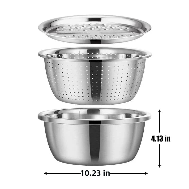 🔥Limited Time Promotion 50% OFF🔥 3-Piece Thickened Stainless Steel Mixing Bowl Set with Draining Basket