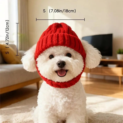 Red Wool Knit Dog Beanie with Ear Flaps – Warm Winter Hat