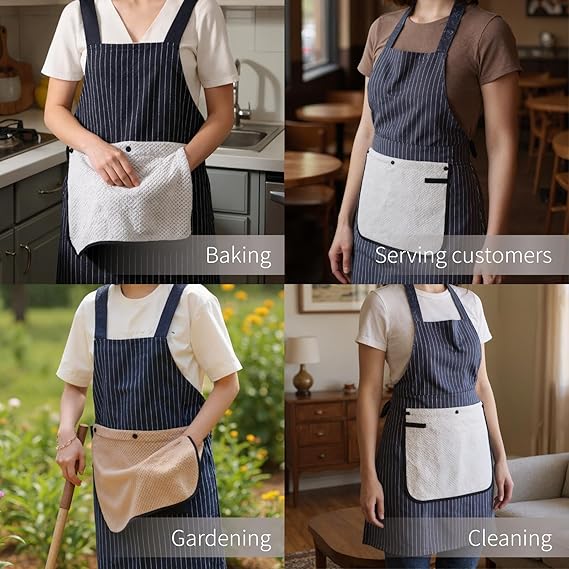 🔥Last Day 50% OFF - 🔥 Apron with Pockets for Women and Men Cross Back Design with Towel