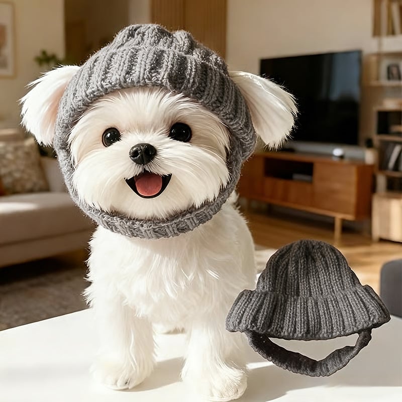 Red Wool Knit Dog Beanie with Ear Flaps – Warm Winter Hat