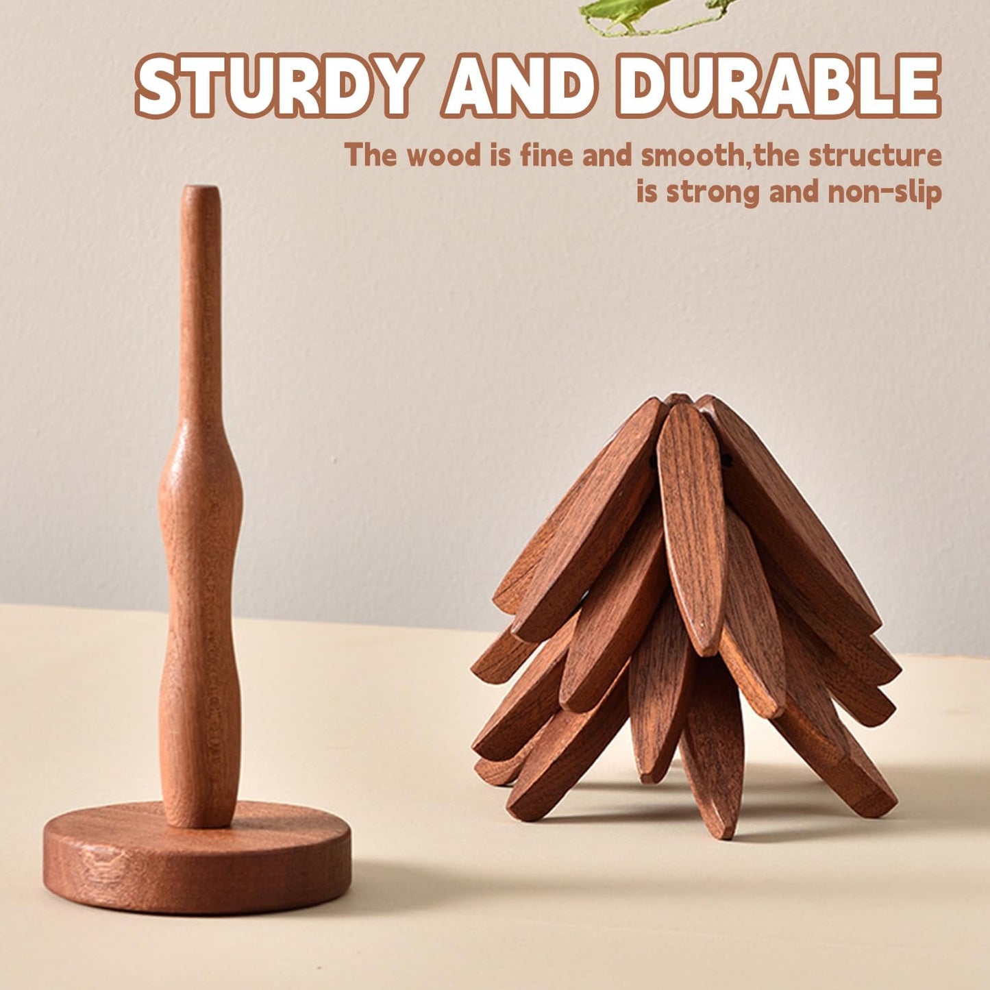 🎁✨Natural Tree Trivet Set - 4 bamoo Trivets & 1 Stand Like a Christmas Tree
