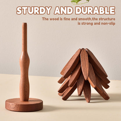 🎁✨Natural Tree Trivet Set - 4 bamoo Trivets & 1 Stand Like a Christmas Tree