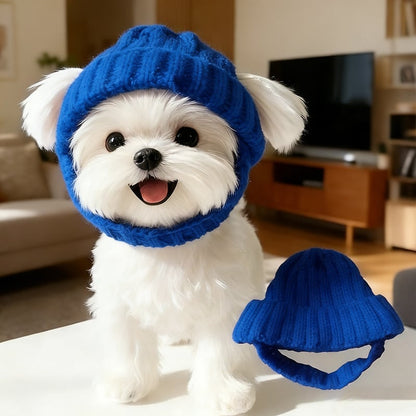 Red Wool Knit Dog Beanie with Ear Flaps – Warm Winter Hat