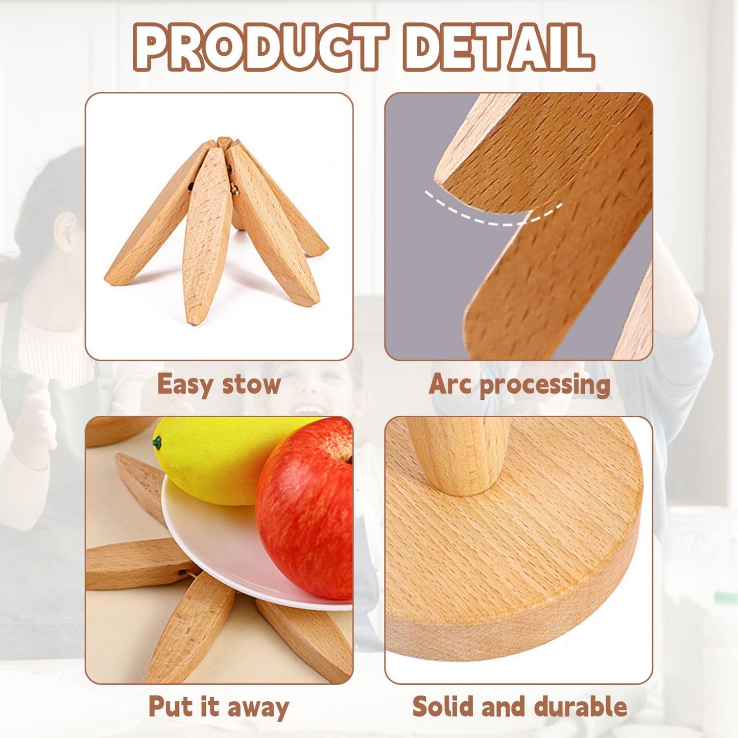 🎁✨Natural Tree Trivet Set - 4 bamoo Trivets & 1 Stand Like a Christmas Tree