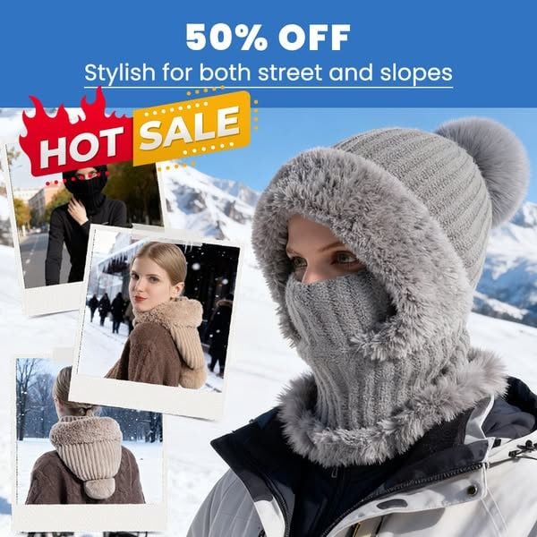 🎄Christmas Sale 49% OFF⛄️Women’s Thermal Knit Hood – Fleece-Lined Winter Hat, Neck Warmer & Face Cover Combo