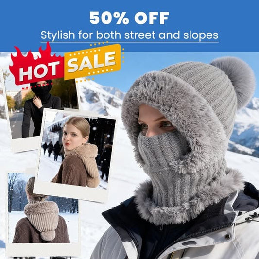 🎄Christmas Sale 49% OFF⛄️Women’s Thermal Knit Hood – Fleece-Lined Winter Hat, Neck Warmer & Face Cover Combo
