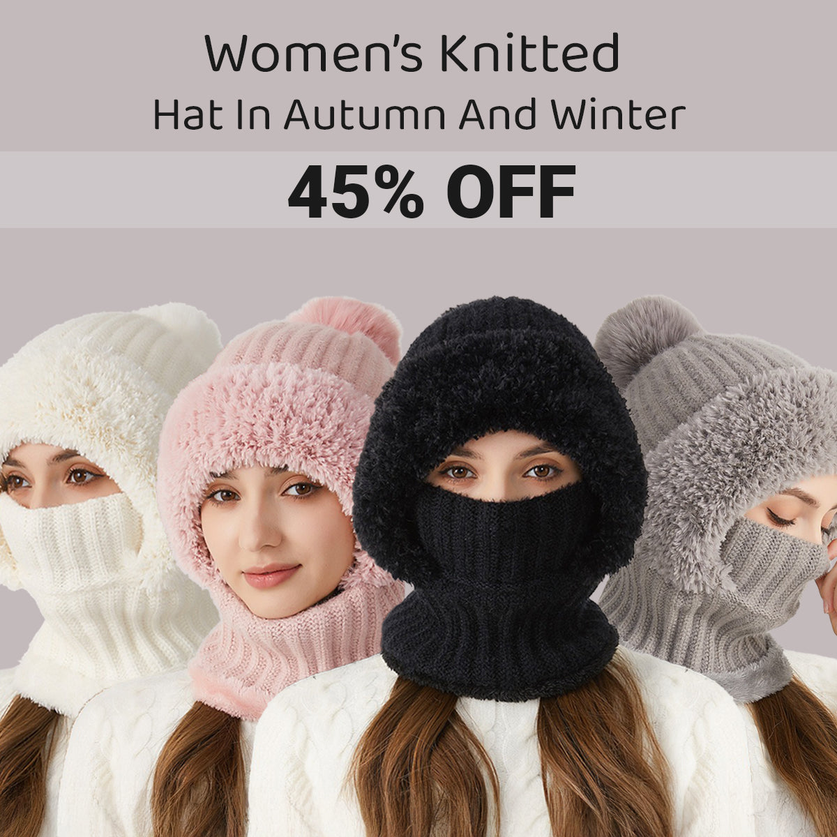 🎄Christmas Sale 49% OFF⛄️Women’s Thermal Knit Hood – Fleece-Lined Winter Hat, Neck Warmer & Face Cover Combo