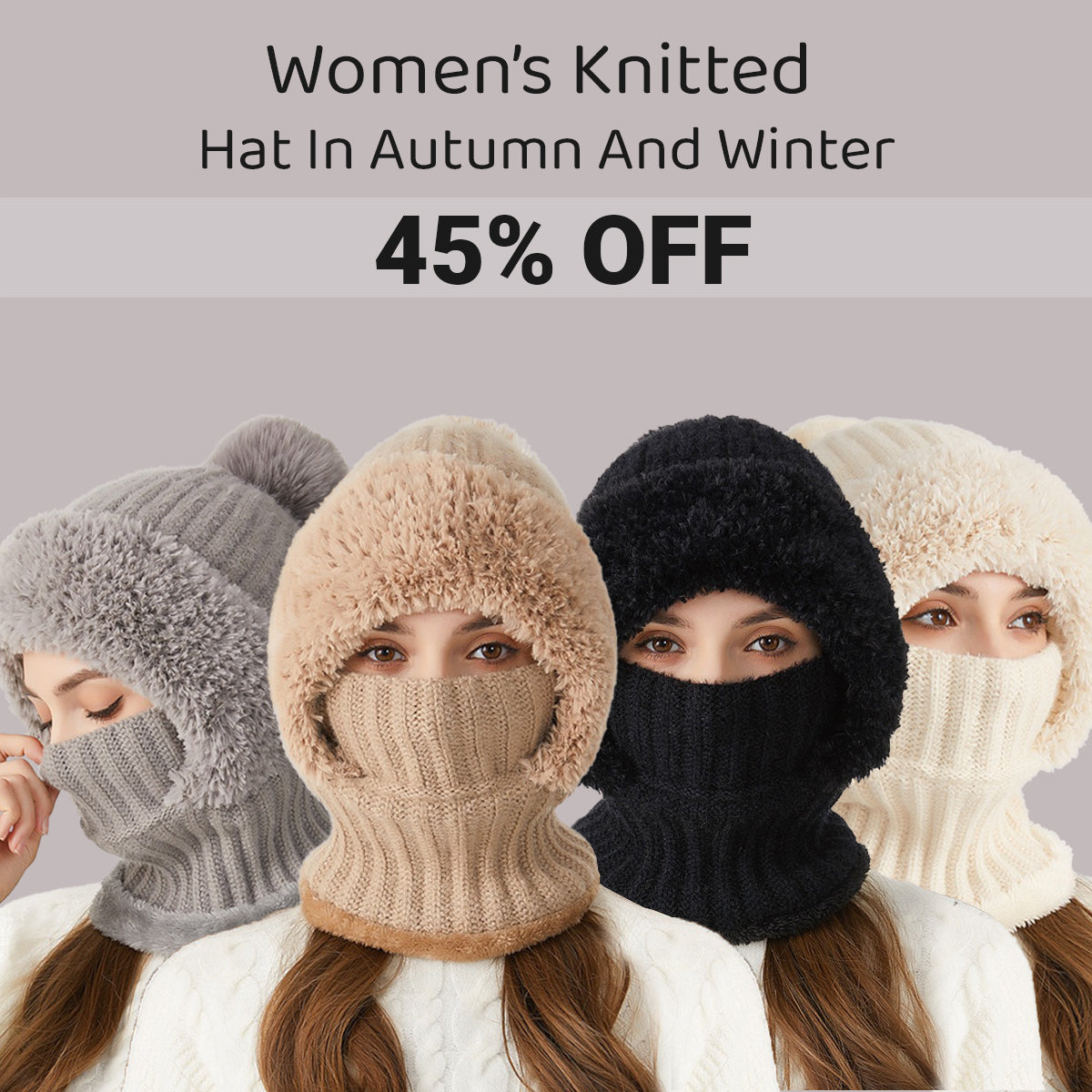 🎄Christmas Sale 49% OFF⛄️Women’s Thermal Knit Hood – Fleece-Lined Winter Hat, Neck Warmer & Face Cover Combo