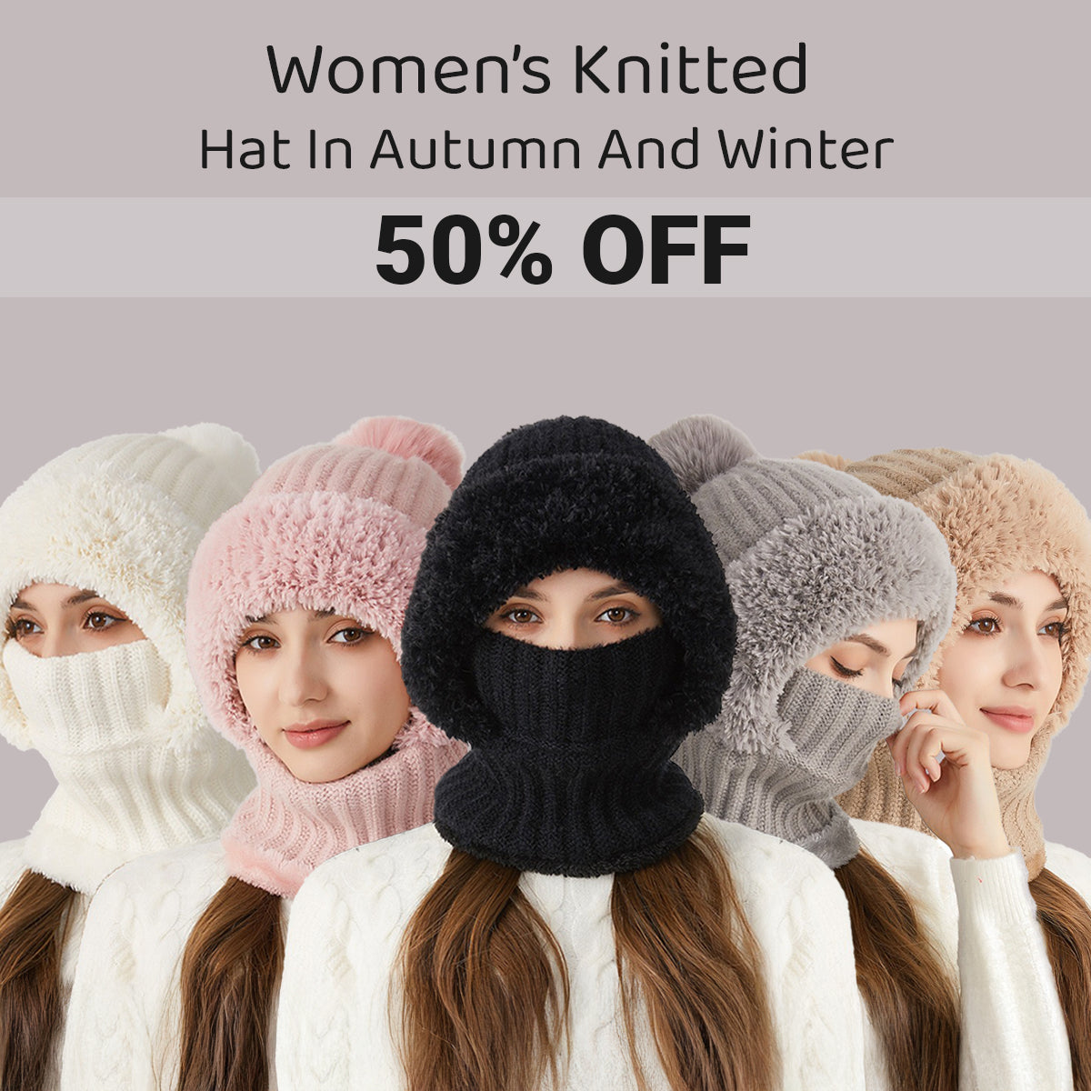 🎄Christmas Sale 49% OFF⛄️Women’s Thermal Knit Hood – Fleece-Lined Winter Hat, Neck Warmer & Face Cover Combo
