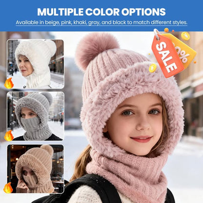 🎄Christmas Sale 49% OFF⛄️Women’s Thermal Knit Hood – Fleece-Lined Winter Hat, Neck Warmer & Face Cover Combo
