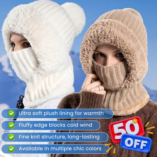 🎄Christmas Sale 49% OFF⛄️Women’s Thermal Knit Hood – Fleece-Lined Winter Hat, Neck Warmer & Face Cover Combo