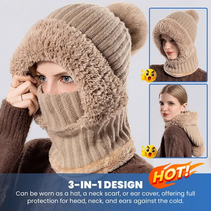 🎄Christmas Sale 49% OFF⛄️Women’s Thermal Knit Hood – Fleece-Lined Winter Hat, Neck Warmer & Face Cover Combo