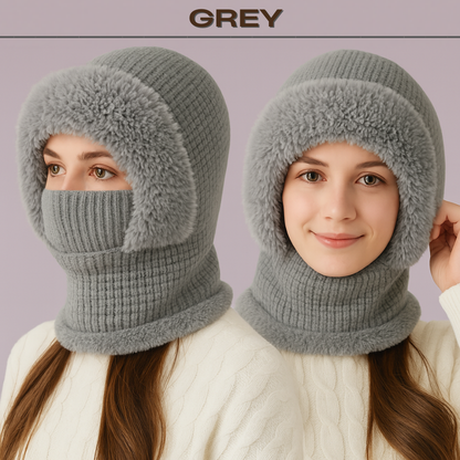 🎄Christmas Sale 49% OFF⛄️Women’s Thermal Knit Hood – Fleece-Lined Winter Hat, Neck Warmer & Face Cover Combo
