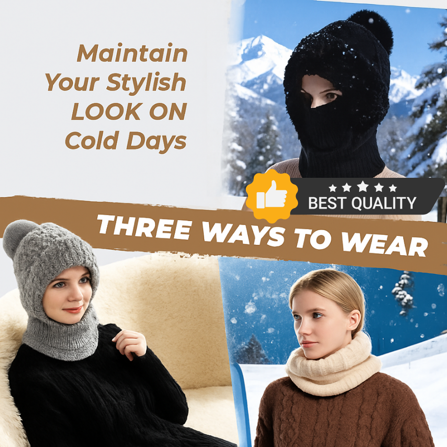 🎄Christmas Sale 49% OFF⛄️Women’s Thermal Knit Hood – Fleece-Lined Winter Hat, Neck Warmer & Face Cover Combo