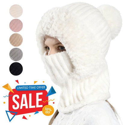 🎄Christmas Sale 49% OFF⛄️Women’s Thermal Knit Hood – Fleece-Lined Winter Hat, Neck Warmer & Face Cover Combo