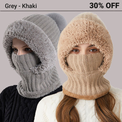 🎄Christmas Sale 49% OFF⛄️Women’s Thermal Knit Hood – Fleece-Lined Winter Hat, Neck Warmer & Face Cover Combo