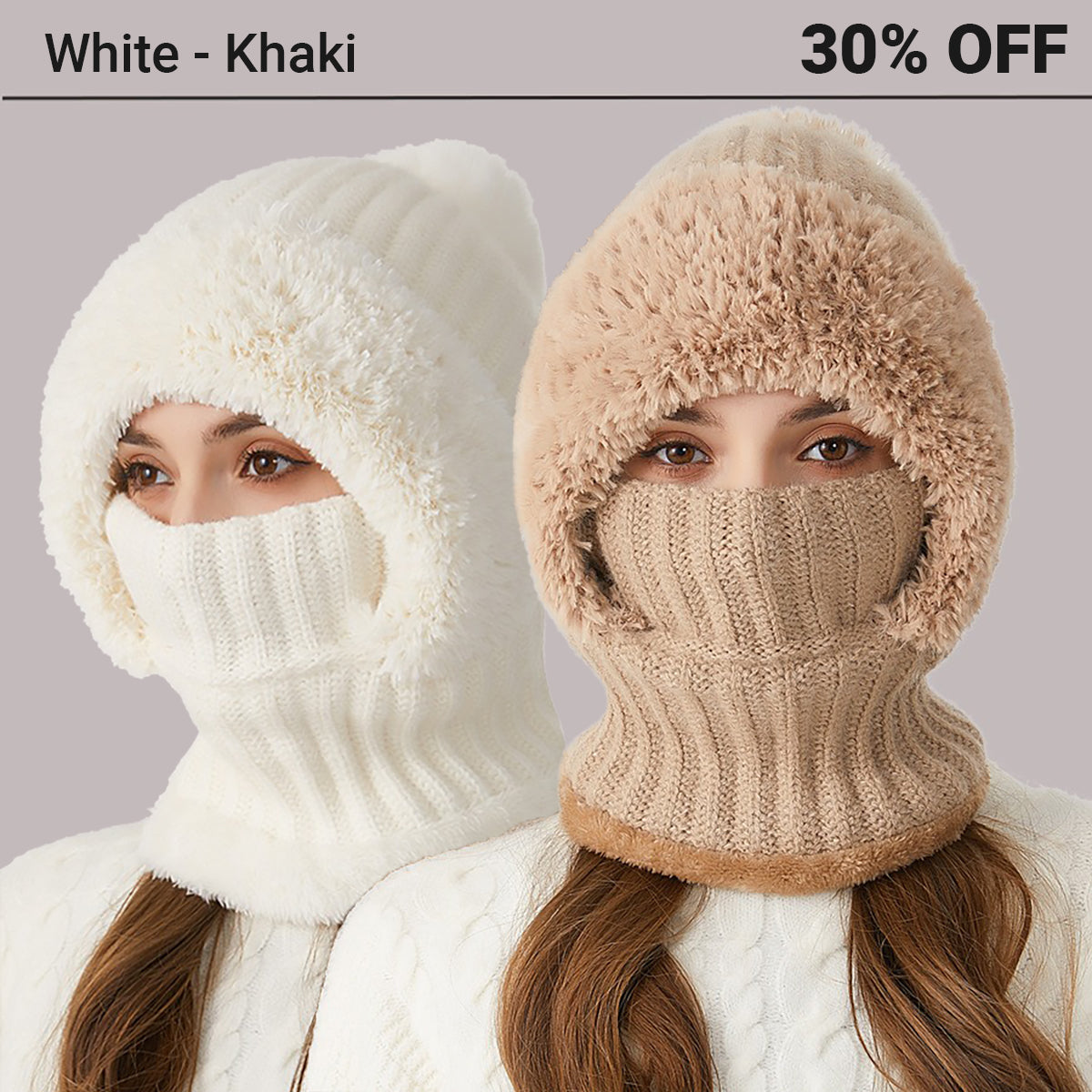 🎄Christmas Sale 49% OFF⛄️Women’s Thermal Knit Hood – Fleece-Lined Winter Hat, Neck Warmer & Face Cover Combo