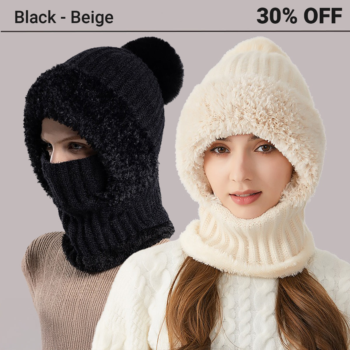 🎄Christmas Sale 49% OFF⛄️Women’s Thermal Knit Hood – Fleece-Lined Winter Hat, Neck Warmer & Face Cover Combo