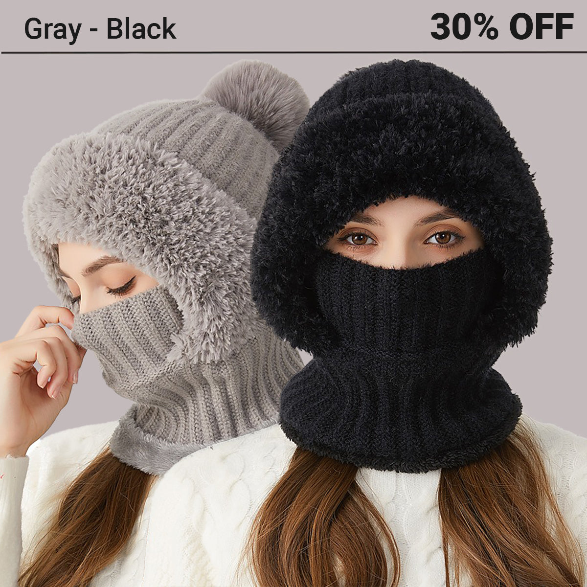 🎄Christmas Sale 49% OFF⛄️Women’s Thermal Knit Hood – Fleece-Lined Winter Hat, Neck Warmer & Face Cover Combo