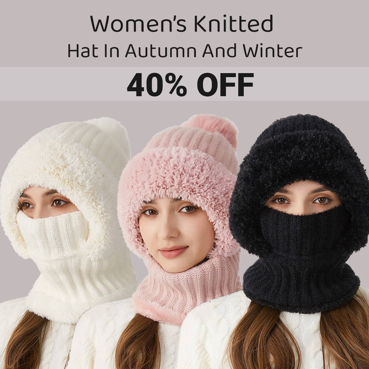 🎄Christmas Sale 49% OFF⛄️Women’s Thermal Knit Hood – Fleece-Lined Winter Hat, Neck Warmer & Face Cover Combo