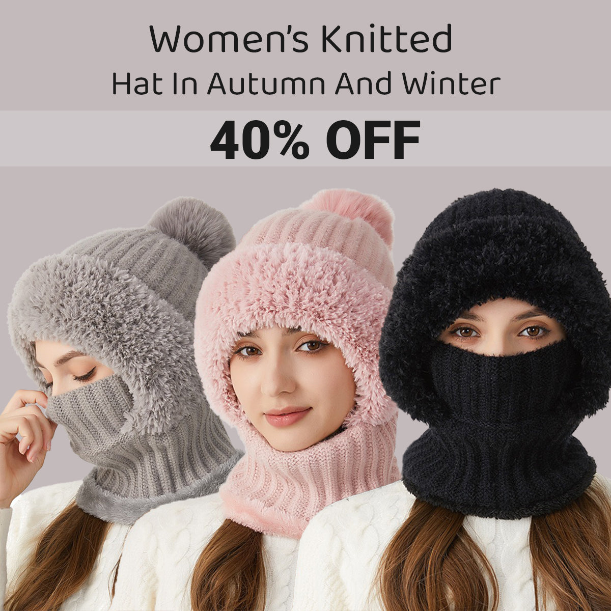 🎄Christmas Sale 49% OFF⛄️Women’s Thermal Knit Hood – Fleece-Lined Winter Hat, Neck Warmer & Face Cover Combo