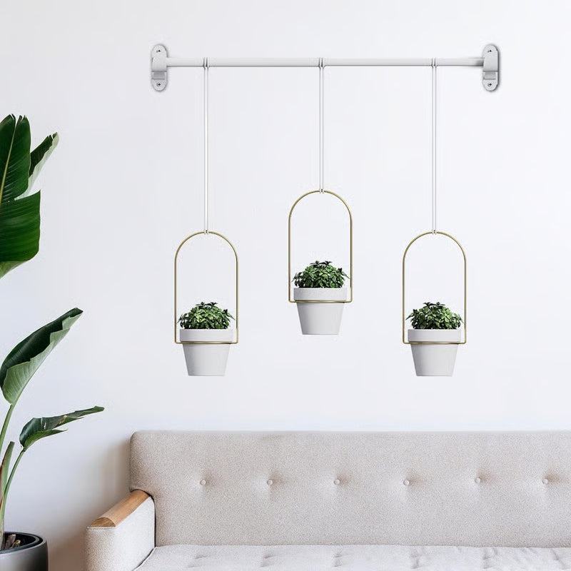 🌿Adjustable Hanging Window Planter Set – Metal Rod Plant Hanger with 3 Pots for Indoor & Outdoor Green Display